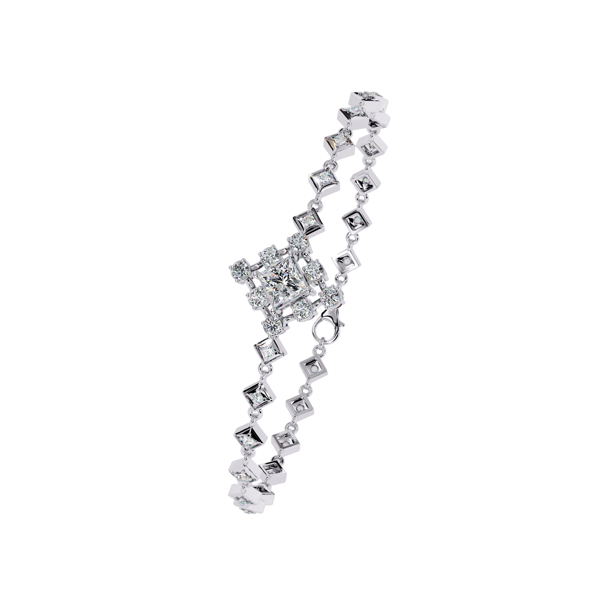 Solitairekart 1.7ct Square Halo Diamond Bracelet-H Color, VS1 Clarity